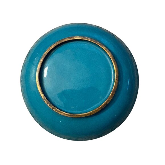 Vintage Cloisonné Trinket Dish With Floral Vase Design & Gold Trim - Picture 2 of 6